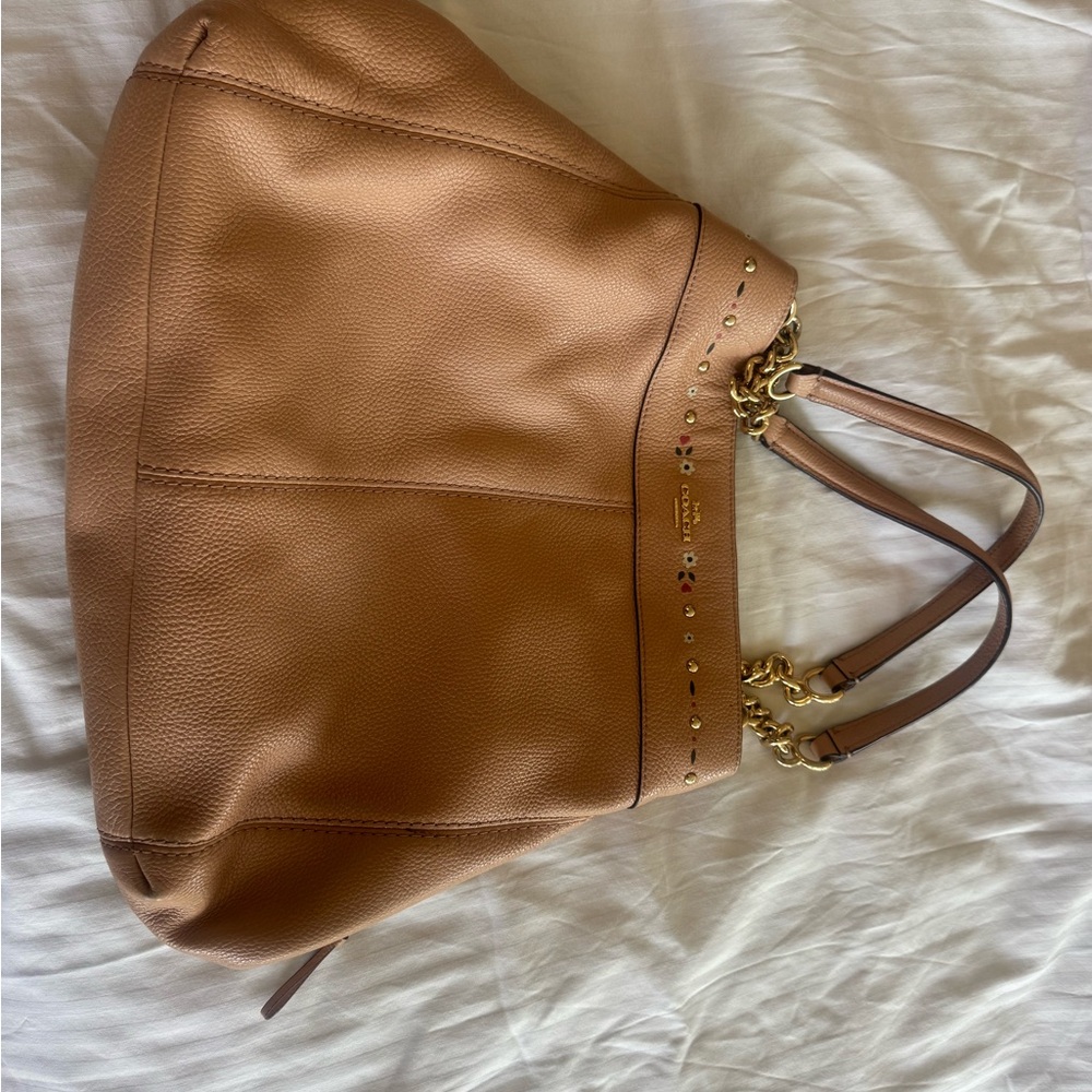 Coach Brown Leather Shoulder Bag with Gold Chain - Picture 2 of 8